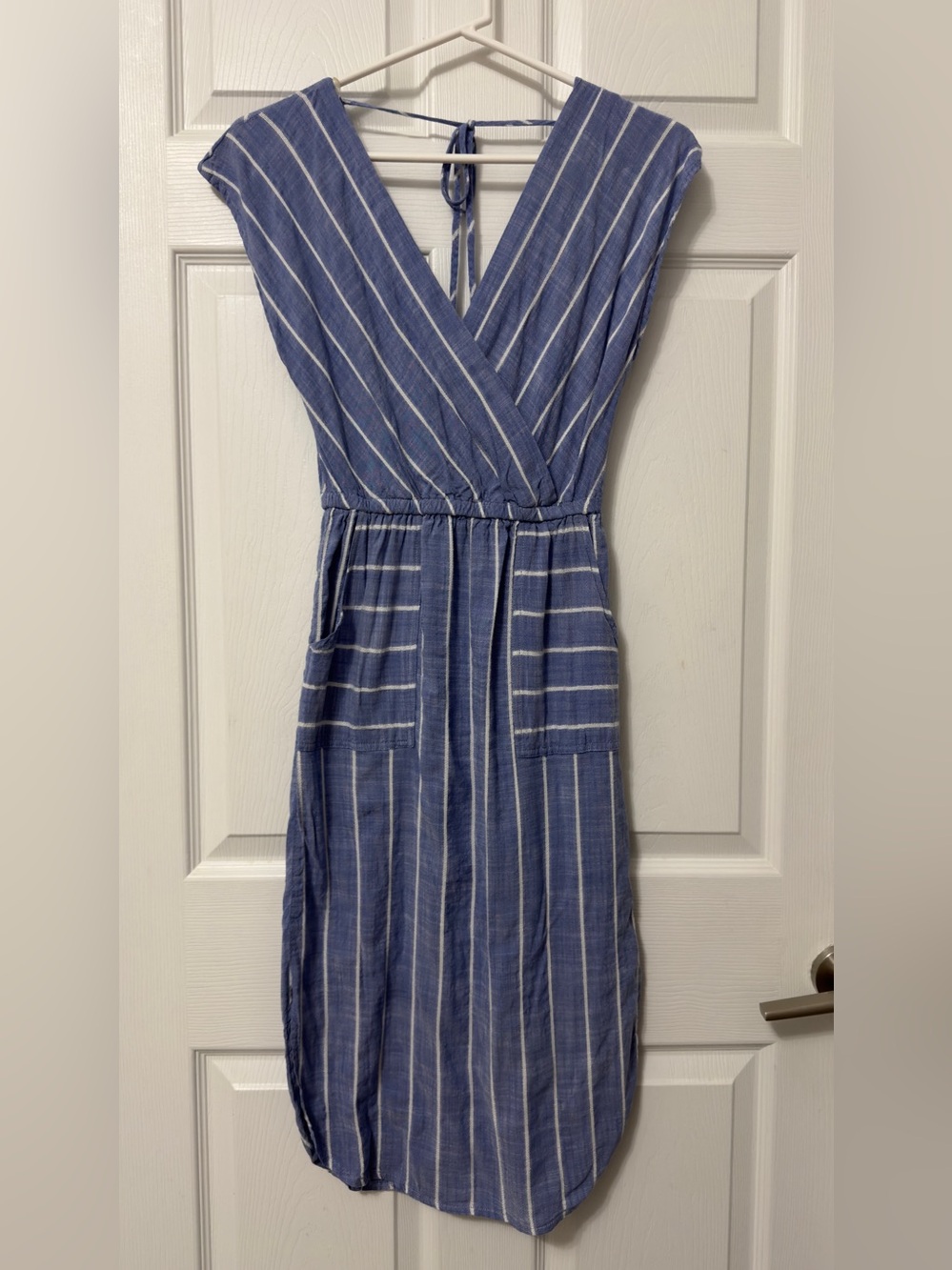 Universal Thread Blue & White Striped Midi Wrap Dress